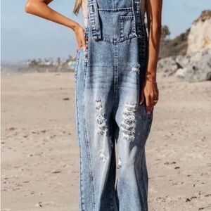 Women's Distressed Denim Overalls